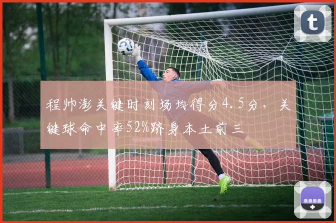 程帅澎关键时刻场均得分4.5分，关键球命中率52%跻身本土前三